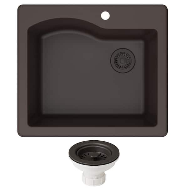 KRAUS Quarza Brown Granite Composite 25 in. Single Bowl Undermount/Drop-In Kitchen Sink and Strainer