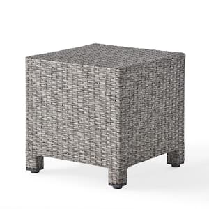 18 in. Gray Square Faux Rattan Outdoor Patio Side Table for Outdoors, Garden, Lawn, Backyard