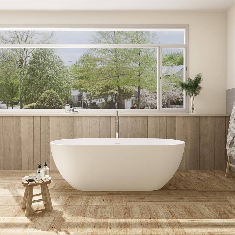 Ryder 59'' Matte White Solid Surface Freestanding Bathtub