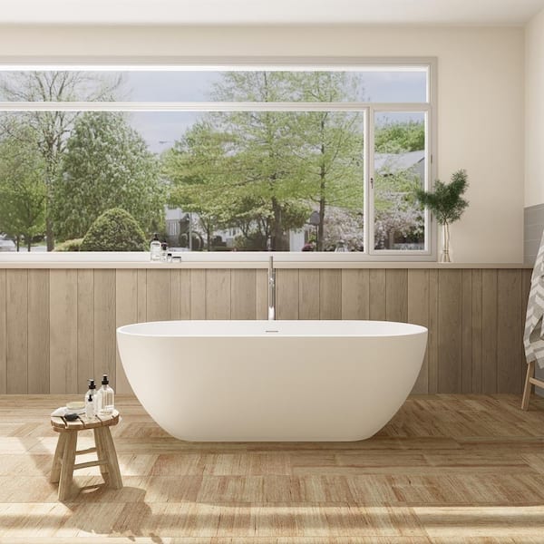 Ryder 59 in. x 30 in. Soaking Bathtub with Center Drain in Matte White