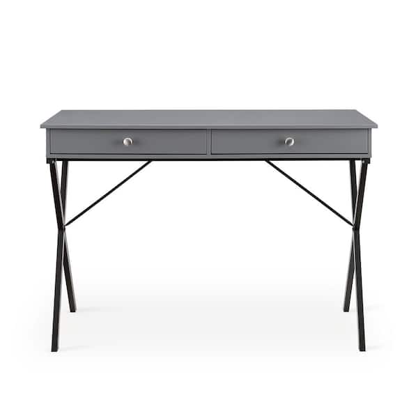Unbranded 43.2 in. Retangular Gray MDF 2-Drawer Writing Desk