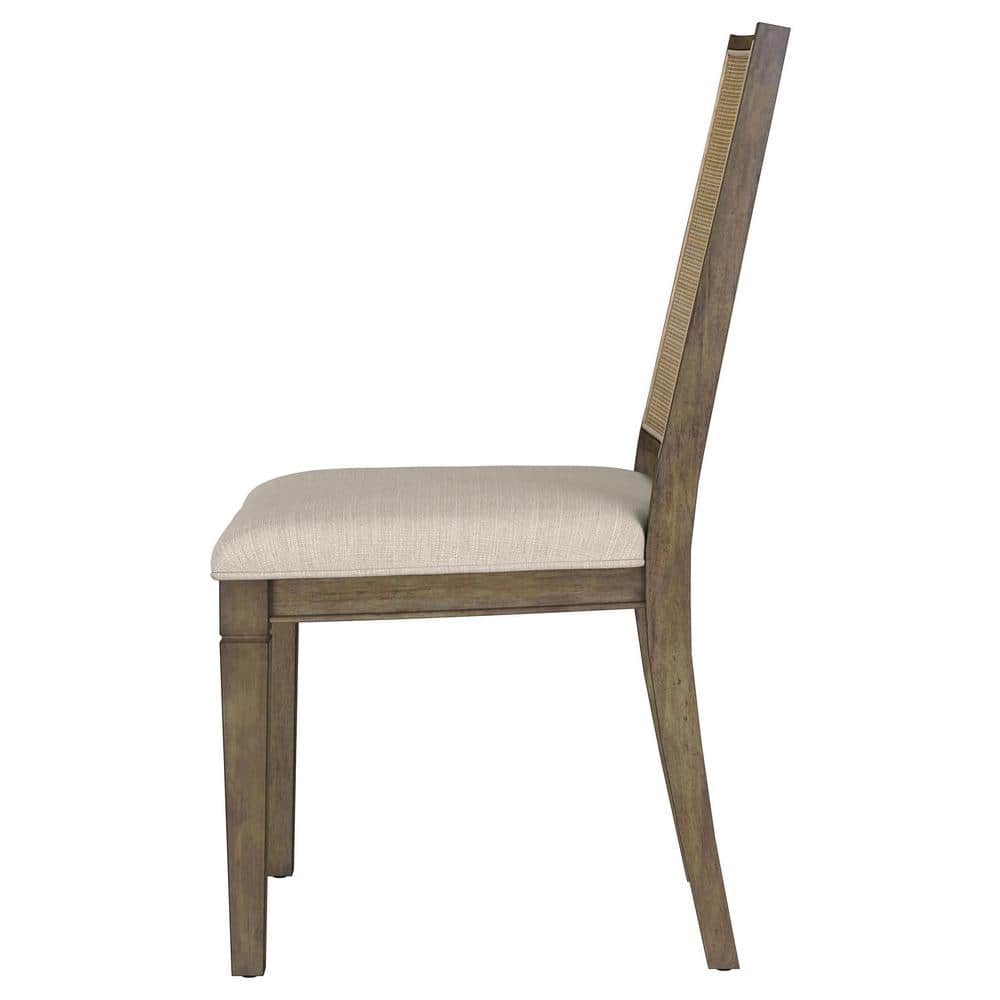 Beige Rattan Cane Back Transitional Side Chair Set