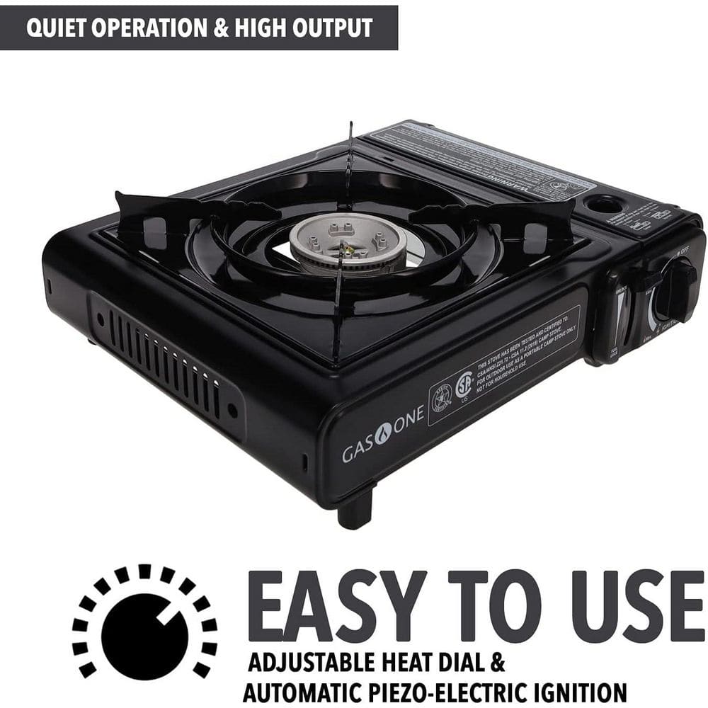 Black Portable Gas Stove with Carrying Case, 9,000 BTU