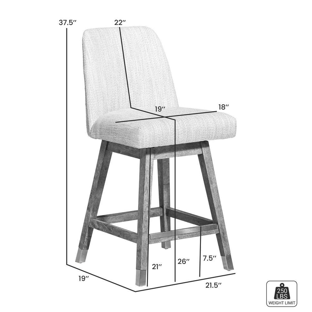 Brown Oak Wood Swivel Counter Stool with Taupe Boucle Fabric