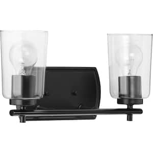 Adley Collection 2-Light Matte Black Clear Glass New Traditional Bath Vanity Light
