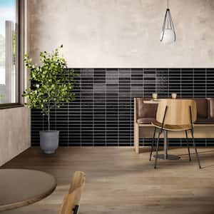 Amagansett Jet Black 2 in. x 8 in. Mixed Finish Ceramic Subway Wall Tile (5.38 sq. ft. / case)