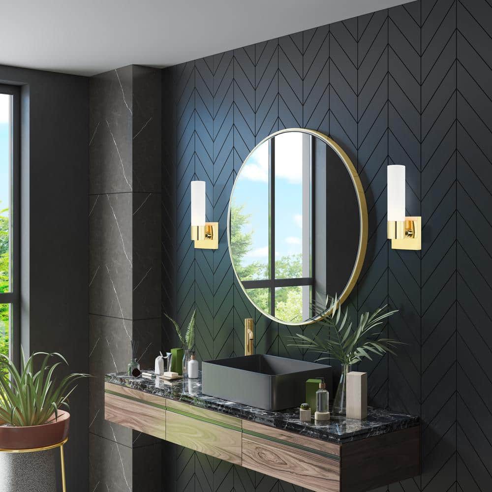 Polished Brass and Opal Glass Wall Sconce