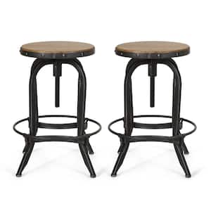 Amlin 27 in. Natural and Pewter Adjustable Swivel Bar Stool (Set of 2)