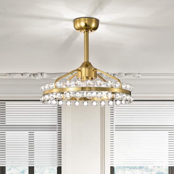 Heritage 12 in. 4-Light Indoor Brass Crystal Downrod Type Modern Fandelier Ceiling Fan for Bedroom Downrod Included