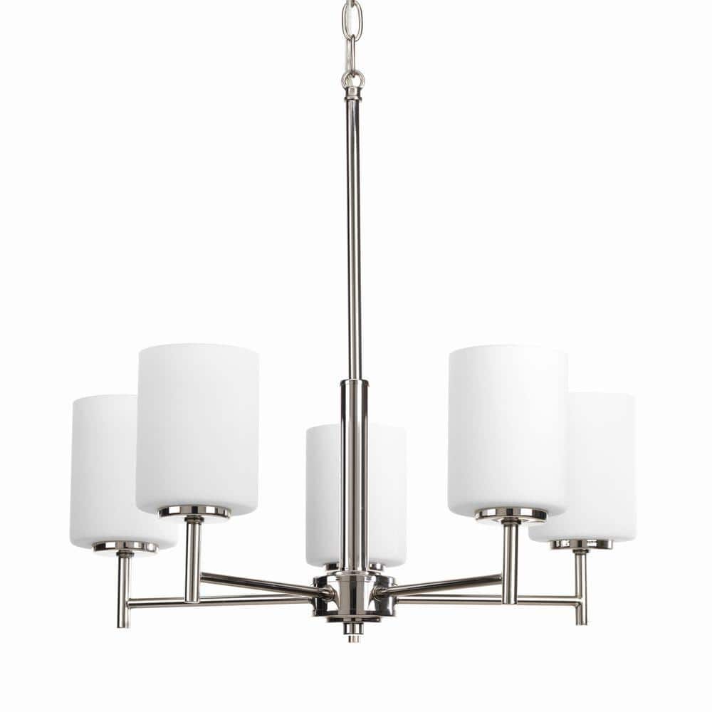 Polished Nickel 5-Light Chandelier with White Glass Shades