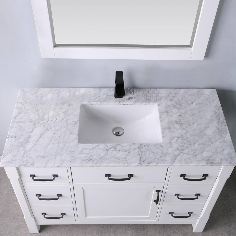 Maribella 48" White Marble Countertop Single Vanity with Mirror