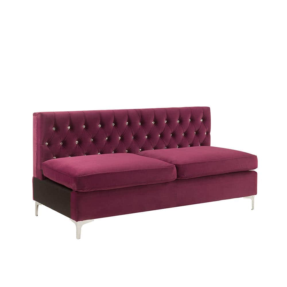 Burgundy Velvet Armless Modular Sofa with Button Tufting