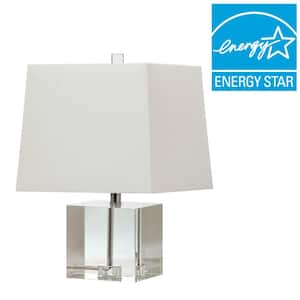 McKinley 19 in. Clear Block Table Lamp with Off-White Shade