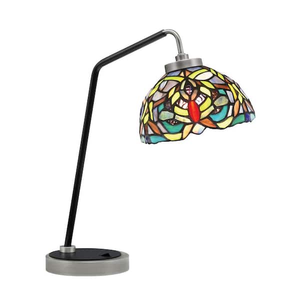 Unbranded Delgado 16.5 in. Graphite and Matte Black Desk Lamp with Kaleidoscope Art Glass