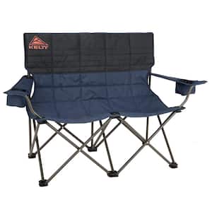 Oversized Foldable Double Camping Sofa Loveseat Chair with Cup Holder, Blue