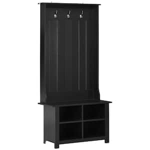 Black Wood Hall Tree Coat Tree with Storage Bench, Entryway Bench with Coat Rack (31.5 in. W x 15.5 in. D x 67.5 in. H)