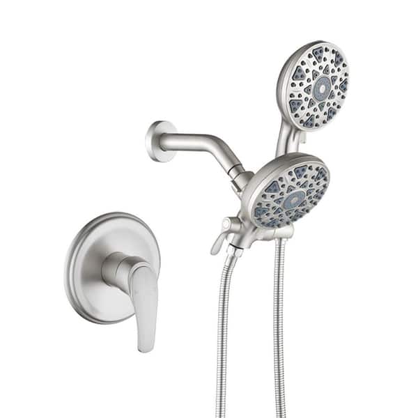 Single Handle 6-Spray Wall Mount Shower Faucet 1.8 GPM with Pressure Balance 2-in-1 Shower Faucet Set in Brushed Nickel