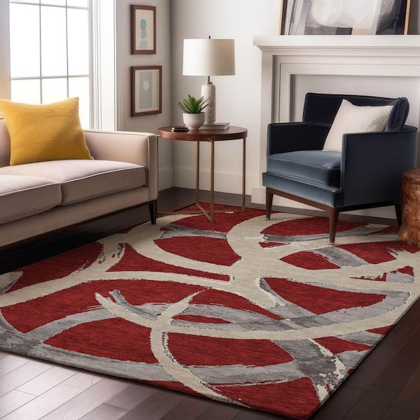 Mayfield Premium Machine Washable Abstract AMF1022 Red 5 ft. x 7 ft. 6 in. Area Rug
