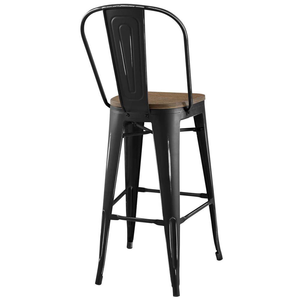 Industrial Modern 20.5" Black Steel and Bamboo Bar Stool