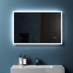 36 in. W x 24 in. H Rectangular Frameless Wall Mount Bathroom Vanity Mirror in White with LED Light and Anti-Fog