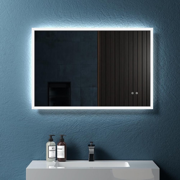 Cesicia 36 in. W x 24 in. H Rectangular Frameless Wall Mount Bathroom Vanity Mirror in White with LED Light and Anti-Fog
