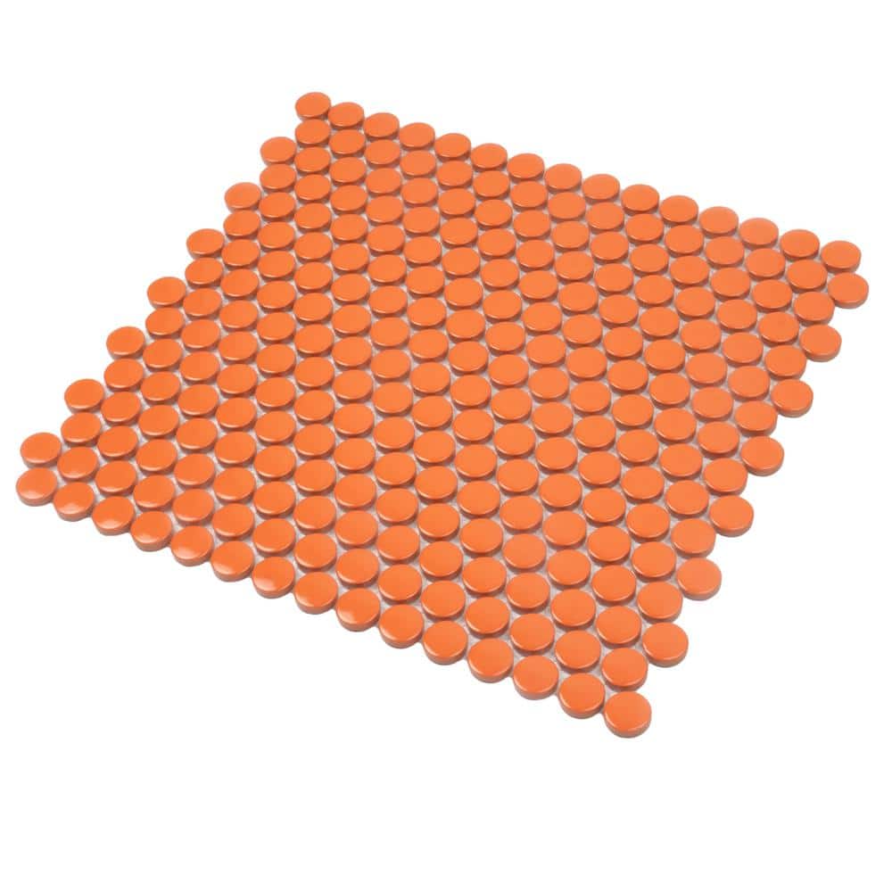 Cirkel 12.4'' Orange Glossy Porcelain Mosaic Tile Sheet