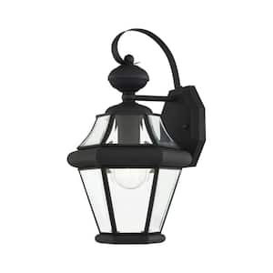 Cresthill 14 in. 1-Light Black Outdoor Outdoor Hardwired Wall Lantern Sconce with No Bulbs Included