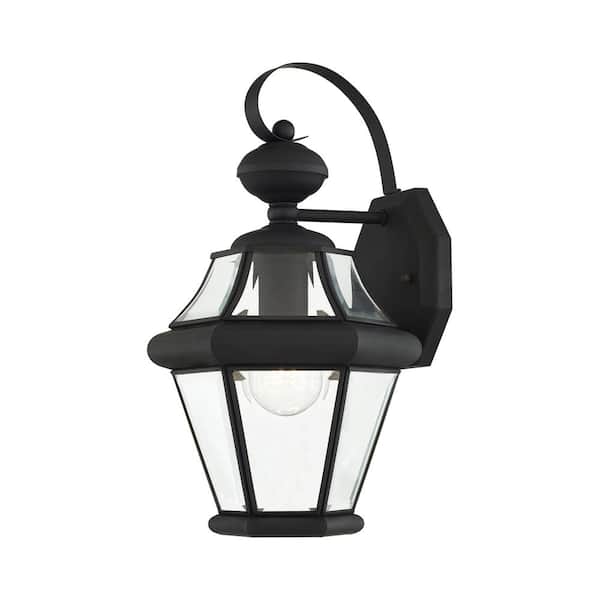 AVIANCE LIGHTING Cresthill 14 in. 1-Light Black Outdoor Outdoor Hardwired Wall Lantern Sconce with No Bulbs Included