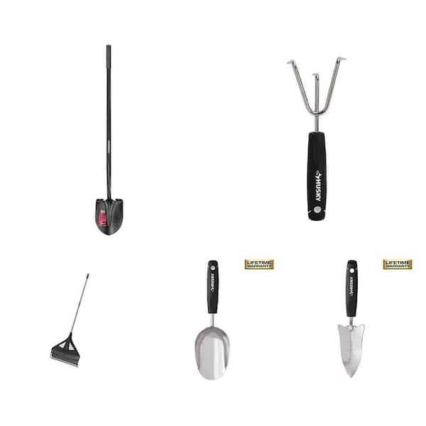 Fiberglass Digging Shovel, Cultivator, Soil Scoop, Poly Rake & Hand Transplanter Combo