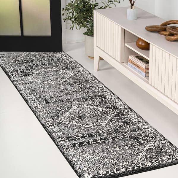Modern 2 ft. x 8 ft. Persian Vintage Medallion Black Runner Rug