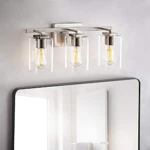 20.75 in. 3-Light Brushed Nickel Bathroom Vanity Light with Square Glass Shades
