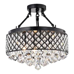 Alyvia 4-Light Antique Black Glam Semi-Flush Mount Ceiling Light with Beaded Crystal Drum Shade
