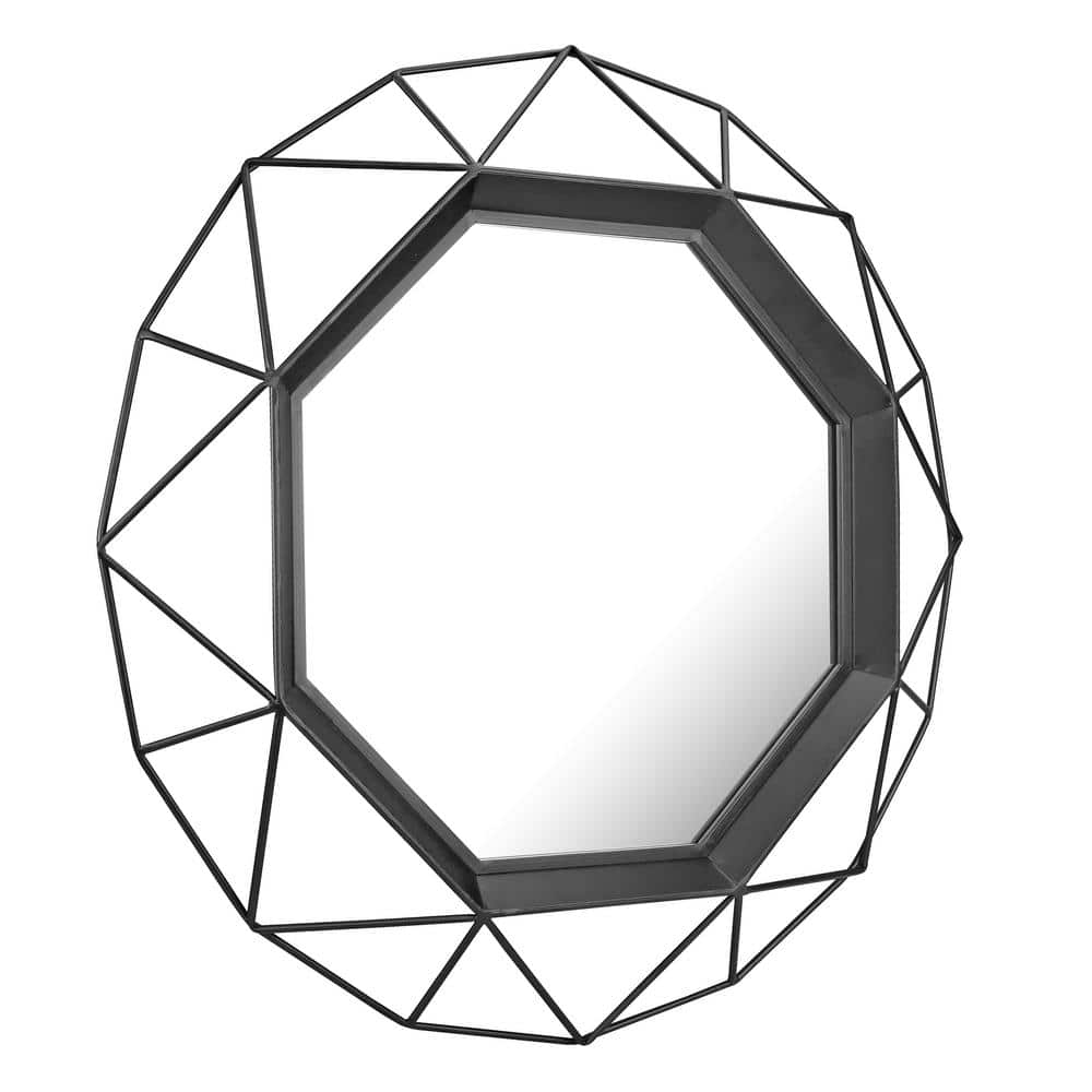 28" Black Geometric Metal Frame Octagon Wall Mirror
