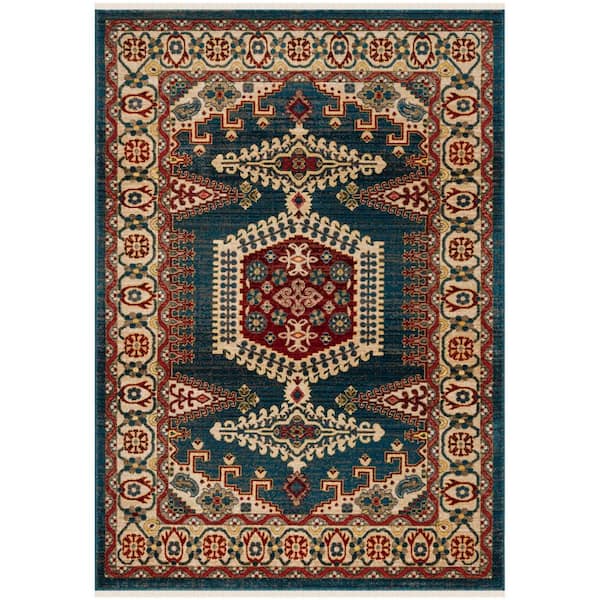 Kashan 4 ft. x 6 ft. Navy Blue/Ivory Border Area Rug