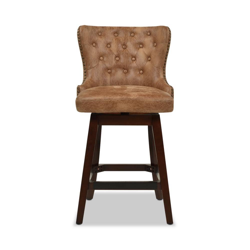 Holmes 360 Swivel High-Back Counter-Height Barstool in Tan Faux Leather