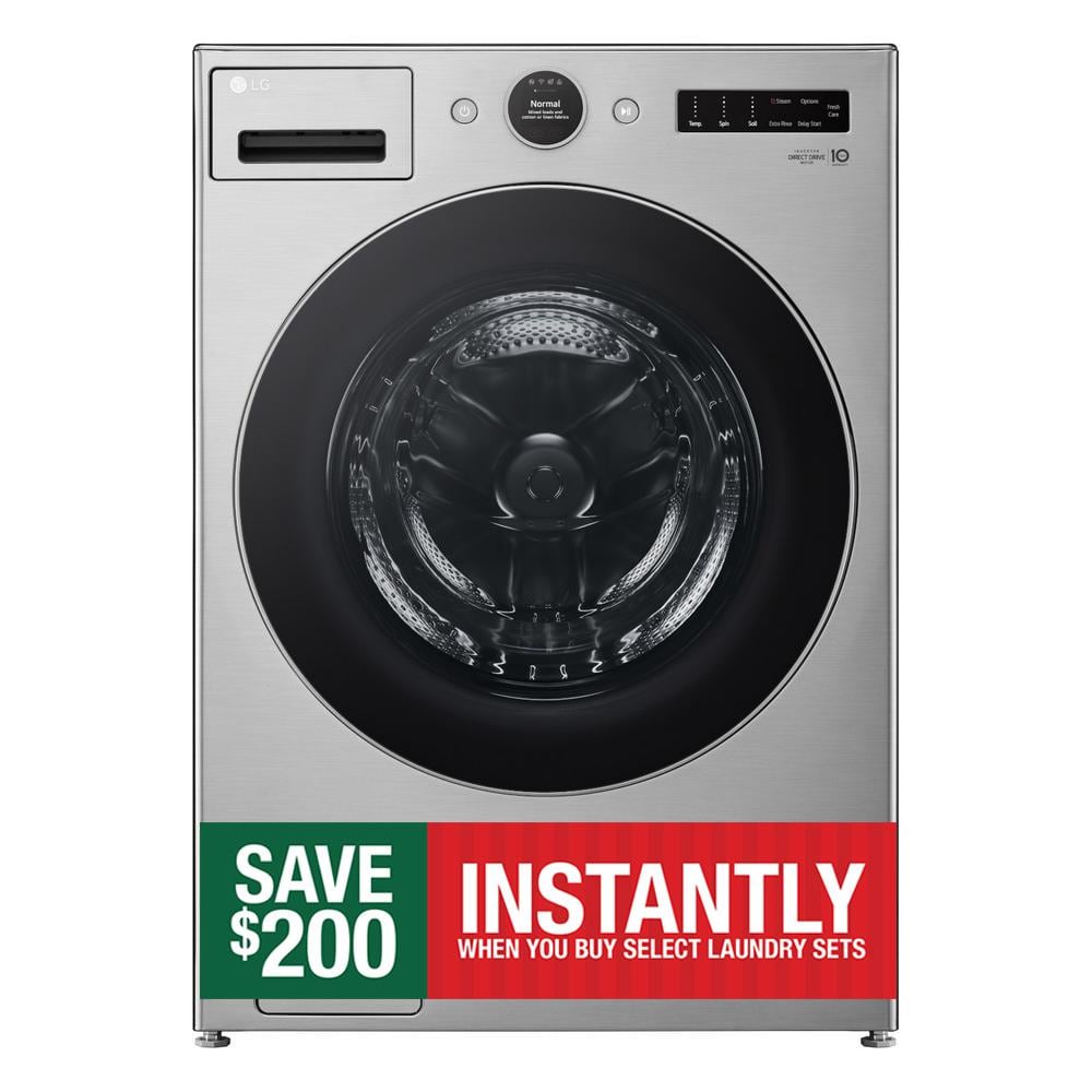 LG 4.5 cu. ft. Stackable Smart Front Load Washer in Graphite Steel with AI Digital Dial, Steam and TurboWash360