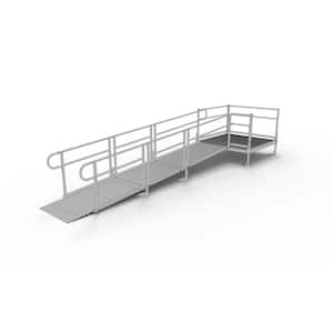 PATHWAY 14 ft. Straight Aluminum Wheelchair Ramp Kit with Solid Surface Tread, 2-Line Handrails and 5 ft. Top Platform