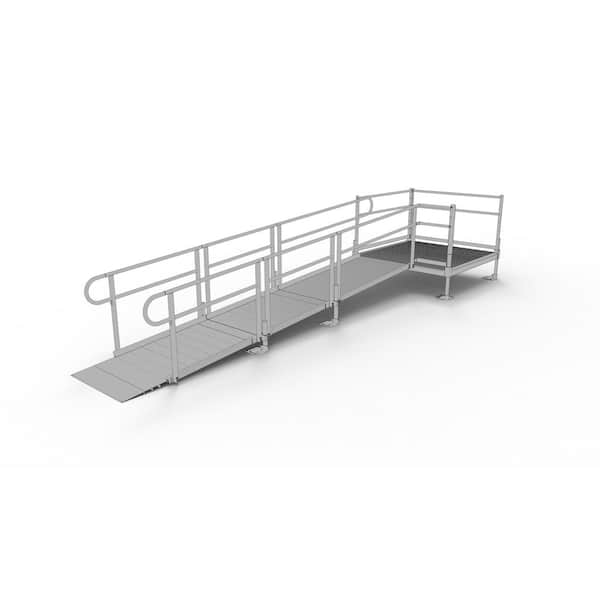 EZ-ACCESS PATHWAY 14 ft. Straight Aluminum Wheelchair Ramp Kit with Solid Surface Tread, 2-Line Handrails and 5 ft. Top Platform