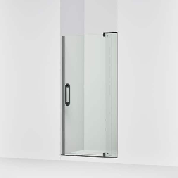 Ashan 32-36 in. W x 70 in. H Frameless Pivot Shower Door in Matte Black with 1/4 in. Thick Clear Tempered Glass