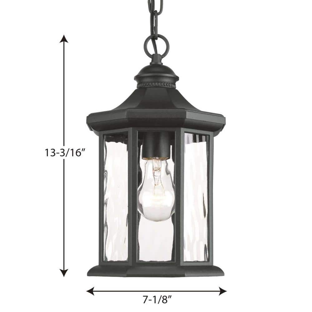 Black Aluminum Hanging Lantern with Water Glass Panels