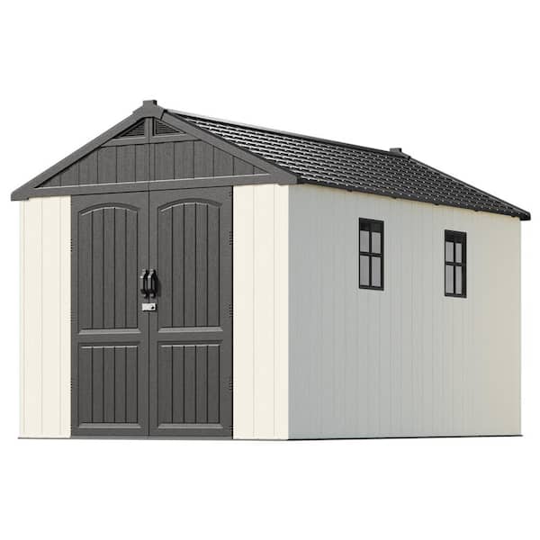 8 ft. W x 12 ft. D Plastic Outdoor Storage Shed with Floor, Resin Shed with Window and Lockable Door (96 sq. ft. )