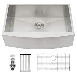 30 in. Farmhouse/Apron-Front Single Bowl 18-Gauge Stainless Steel Kitchen Sink with Bottom Rinse Grid and Drain