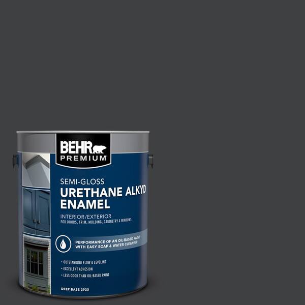 BEHR PREMIUM 1 gal. Home Decorators Collection #HDC-MD-04 Totally Black Urethane Alkyd Semi-Gloss Enamel Interior/Exterior Paint