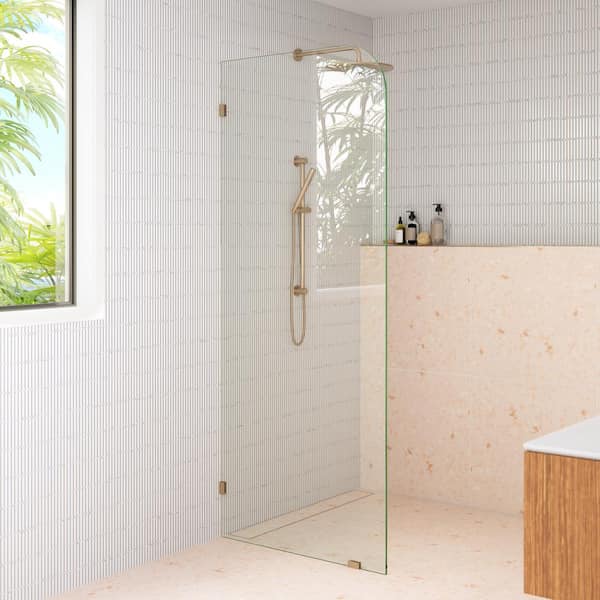 Glass Warehouse 32 in. W x 78 in. H Fixed Single Panel Radius Frameless Shower Door in Brushed Bronze with Clear Glass