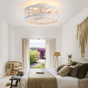 16.5 in. Indoor Gold/White Flush Mount Caged Ceiling Fan with Light Kit and Remote Control Included