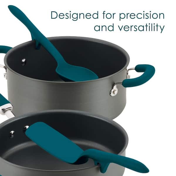  Rachael Ray Classic Brights Hard Pots and Pans Set, 15 Piece -  Agave Blue & Kitchen Tools and Gadgets Nonstick Utensils/Lazy Spoonula,  Solid and Slotted Spoon, 3 Piece, Marine Blue: Home