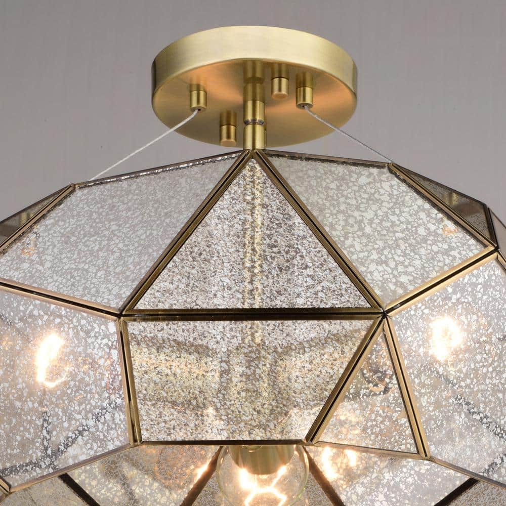 Euclid 16'' Aged Brass and Glass Drum Semi-Flush Mount