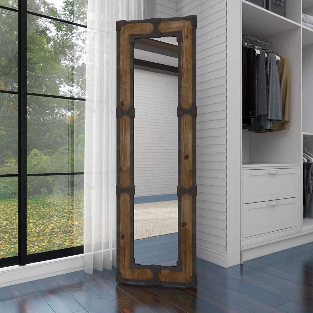 Rustic Brown Wood Full-Length Rectangular Floor Mirror