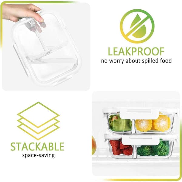 Aoibox 5-Pack/36 oz. Glass Meal Prep Containers with Lids and 3