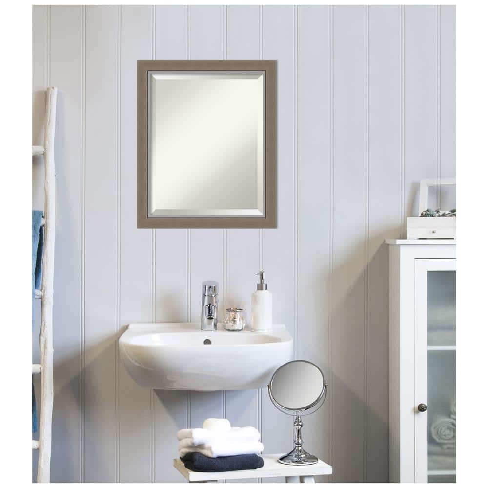 Eva Brown Narrow Rectangular Beveled Wall Mirror with Silver Edge